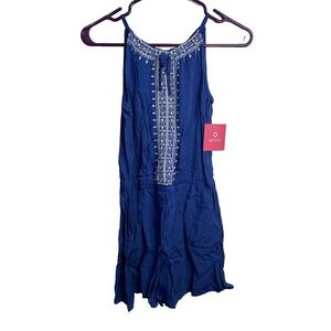 amy byer girls romper size large 14 dark blue shorts sleeveless thin pockets